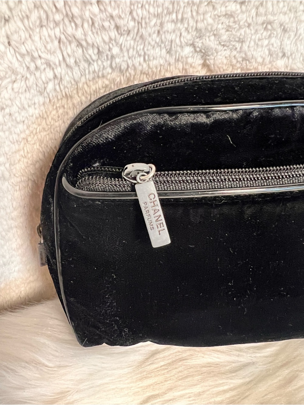 CHANEL Black Velvet Toiletry Pouch with Branded Logo - Picture 3 of 7